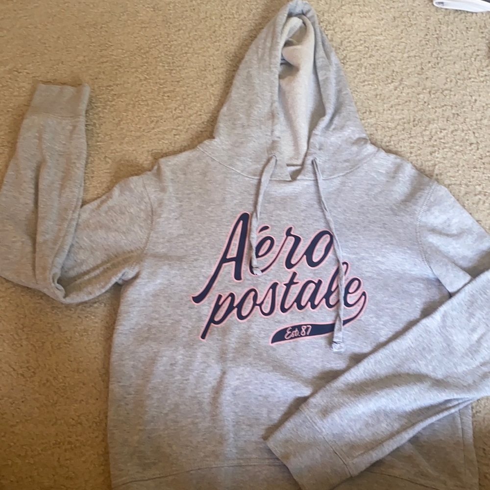 cropped blue and pink aéropostale hoodie